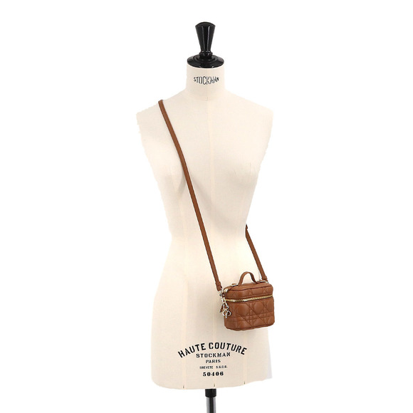 Dior Case Christian Bag Vanity  Micro Leather Shoulder Brown Lady - Picture 1 of 9